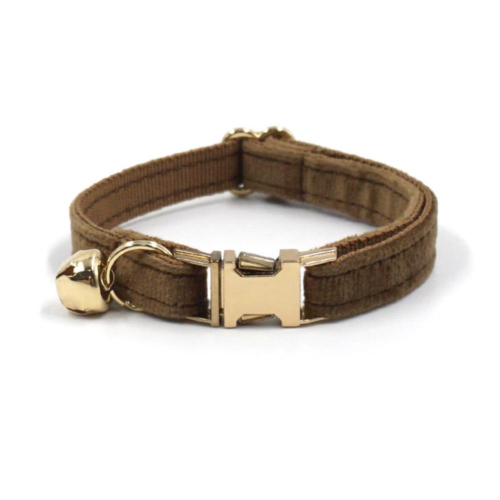 Portable Velvet Cat Collar Cute Adjustable Kitten Collars Necklace Light Gold Buckle with Bell Cat Pet Accessories