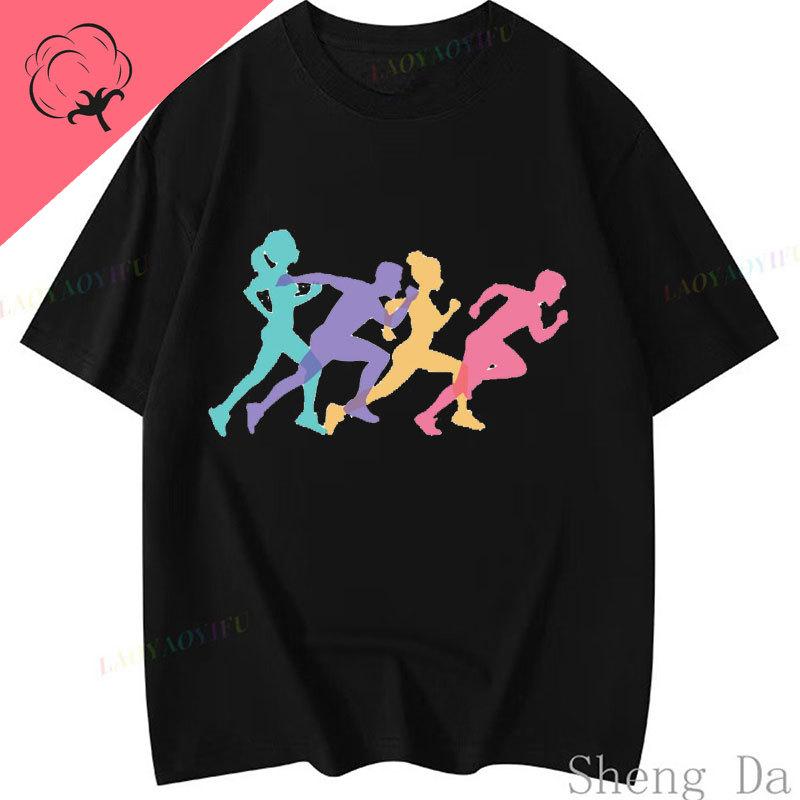 Casual Loose Cotton Oneck Sport T Shirt Run Fit Running Classics Graphic T Shirts Unisex Women Streetwear Clothes