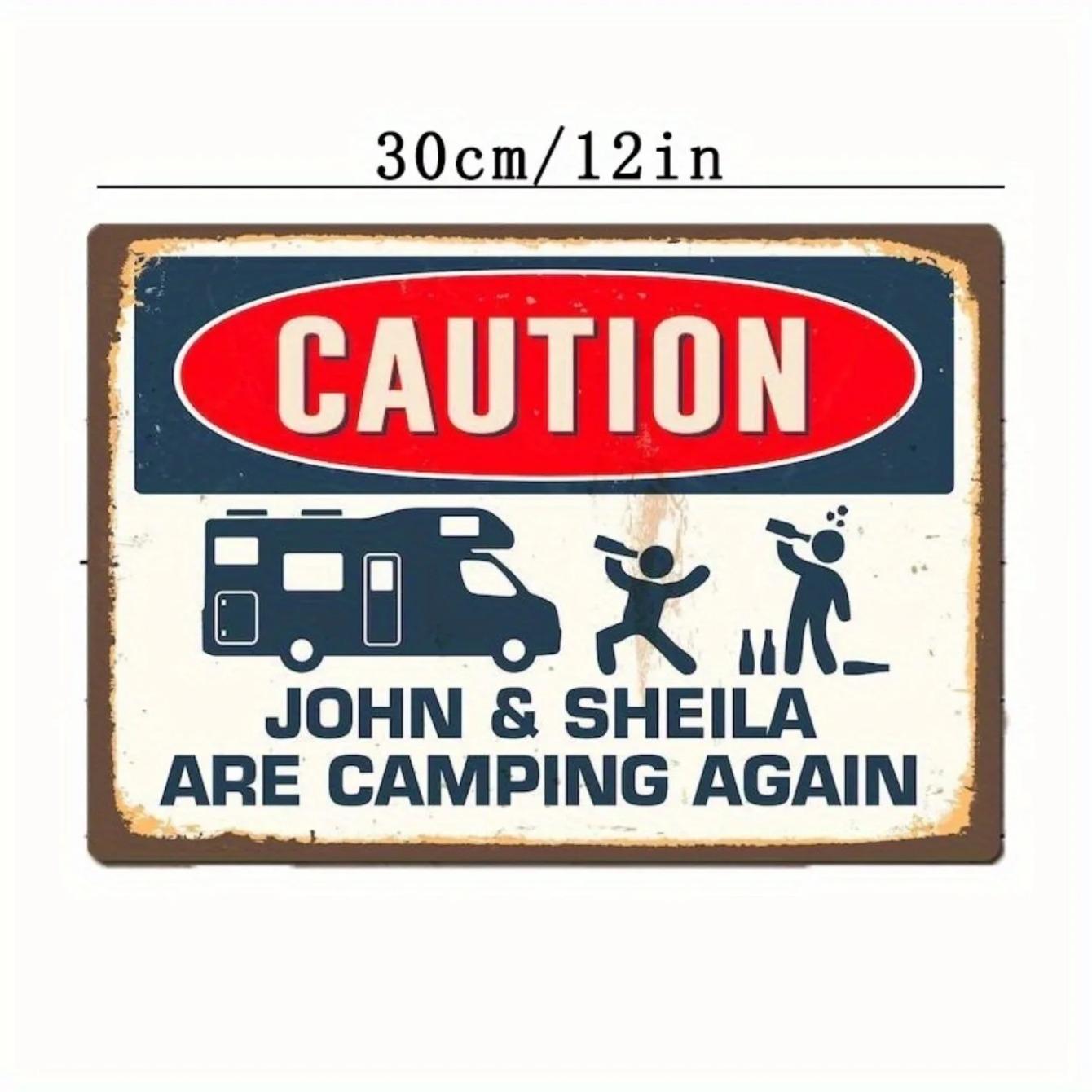 

Personalized Funny Caution Metal Sign Custom Name Camping Caravan Camping Campsite Man Cave Wall Decor білий