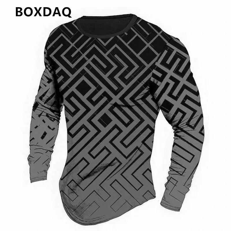 

Vintage Geometric Pattern Men s T-Shirts Spring Autumn Long Sleeve 3d Print Street Casual Male Tops Tee Plus Size 6XL 6XL