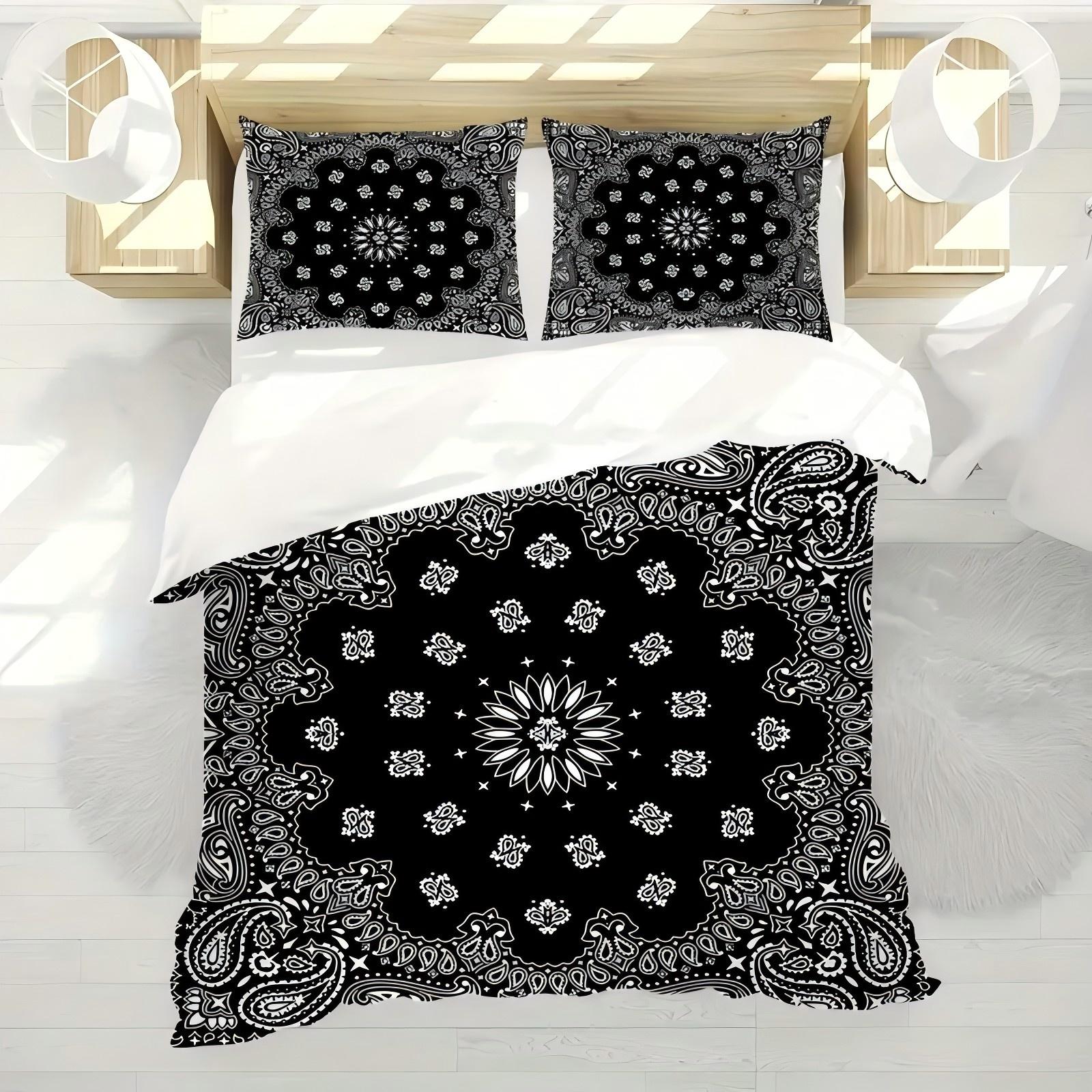 

Paisley Flower Pattern 3D Printed Bedding Set Arabic Style Decoration Black Grid Duvet Cover Polyester Quilt Cover Pillowcase 135x200cm 2pcs