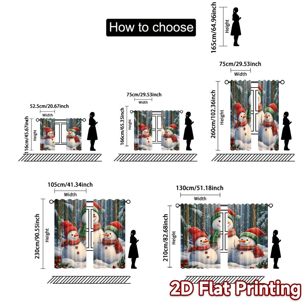 2pcs,Curtains Charming Snowmen Winter Forest (3) Pattern Modern Curtains Durable 100% Polyester Fabric Curtains Decorations