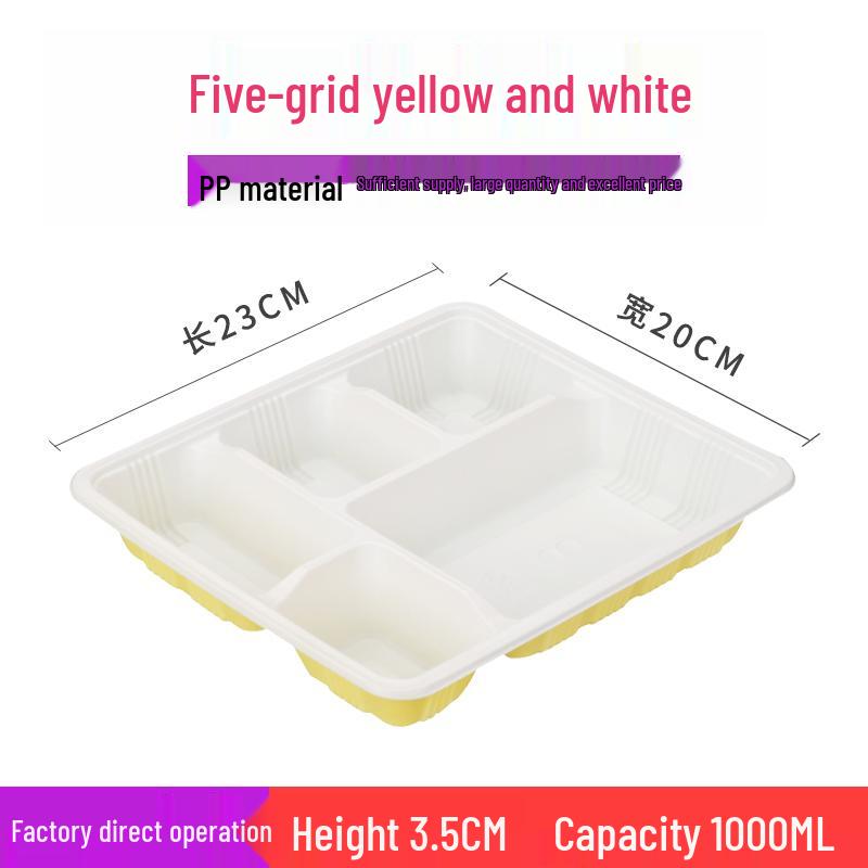 Four-Grid Disposable Plastic Bento Lunch Box with Lid, Multi-Compartment Food Packaging Container.