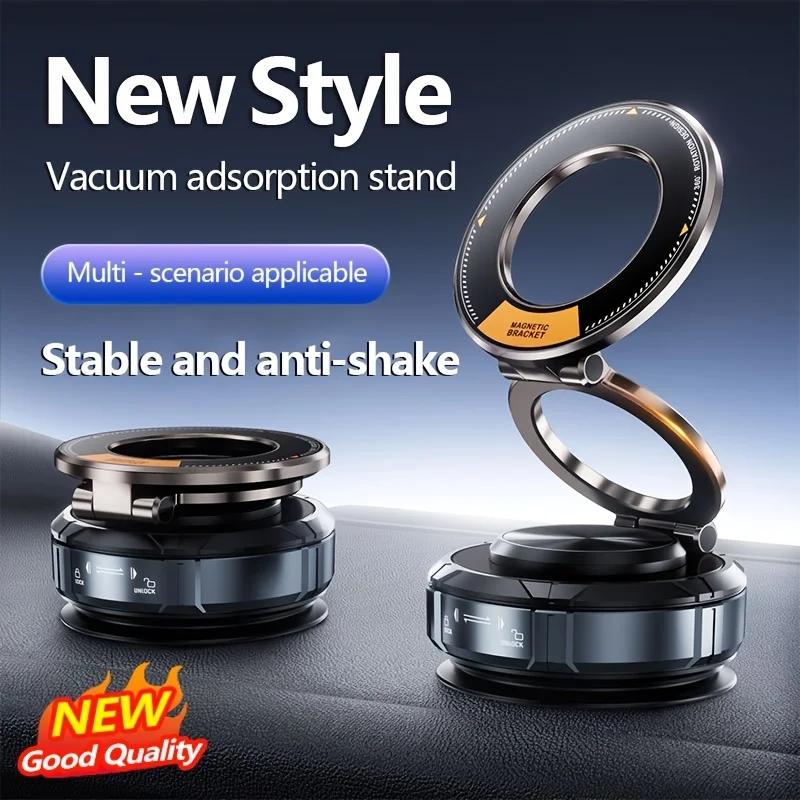 

360°Adjustable Vacuum Magnetic Car Phone Holder for IPhone 17 16 15 14 13 12 Pro Max Anti-Shake Stable Alloy Dashboard GPS Stand чорний