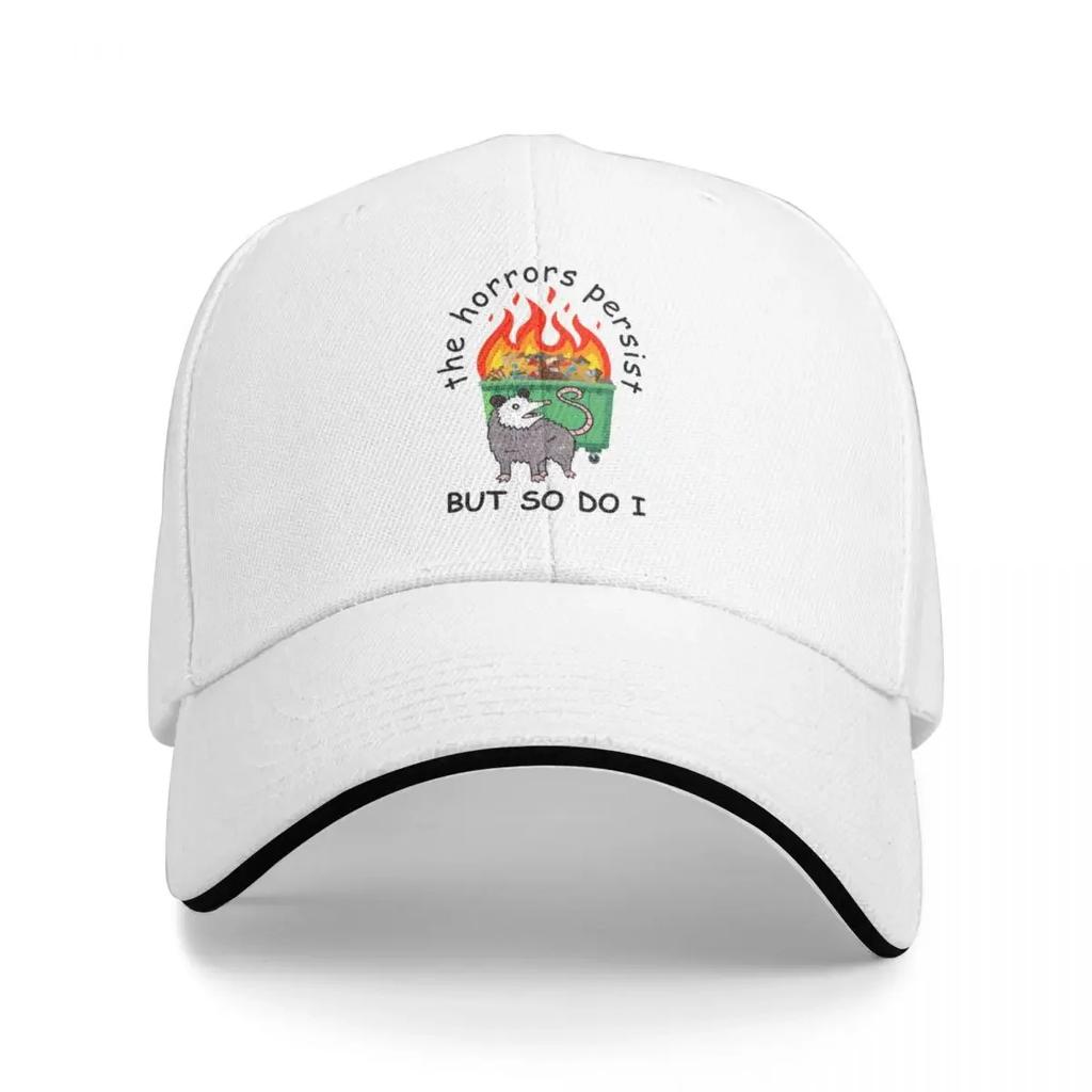 Persistent Opossum In Front of Flaming Dumpster Baseball Cap Snap Back Hat Tea Luxury Man S Womens