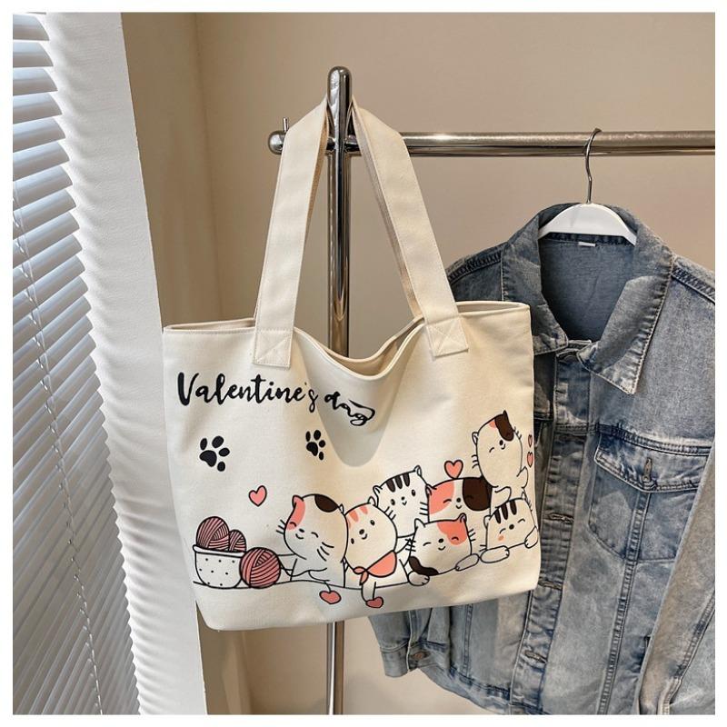 

Холщовая сумка с мультяшным принтом большой вместимости, студенческая, для ношения, для книг, для поездок, сумка-тоут, повседневная, простая, легкая, на плечо, тканевая сумка розовый