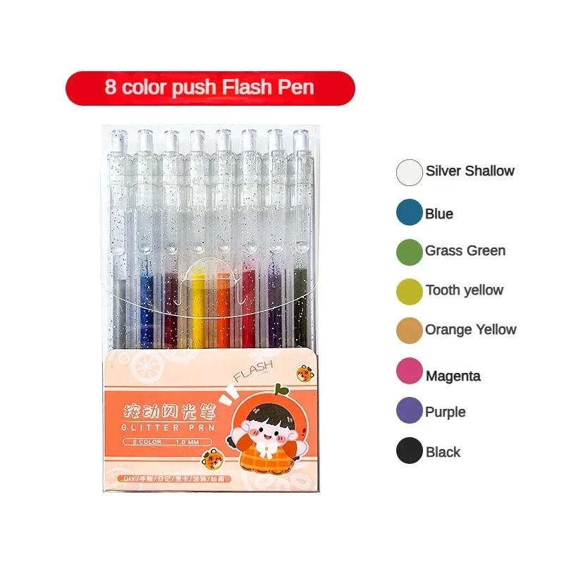 8-48 Colors Retractable Glitter Gel Pens Uncap Type Ballpoint Pen Card Stock Marking Coloring Drawing Art Marker Art Stationery