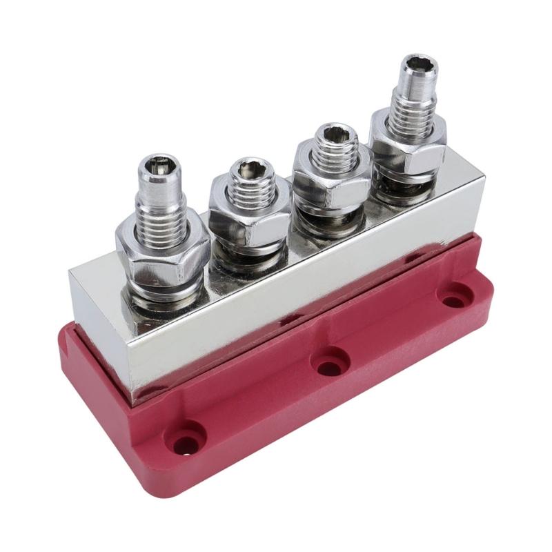 600A Power Distribution Block with Nickel Plated Copper Bus Bar and 4 Studs for Solar and Motorhomes Heavy Equipment Use
