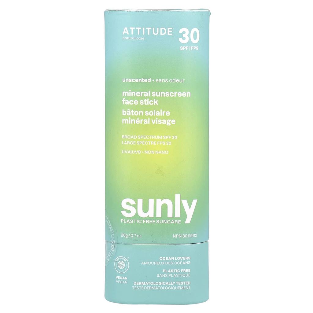 Sunly, Mineral Sunscreen Face Stick, Spf 30, Fragrance Free, 20G(0.7Oz)