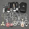 Auto Metaal 3D Logo Sleutelhanger Ring Leer Sleuteletui Sleutelhanger Voor Mitsubishi ASX Lancer Outlander Eclipse Ralliart Auto Accessoires