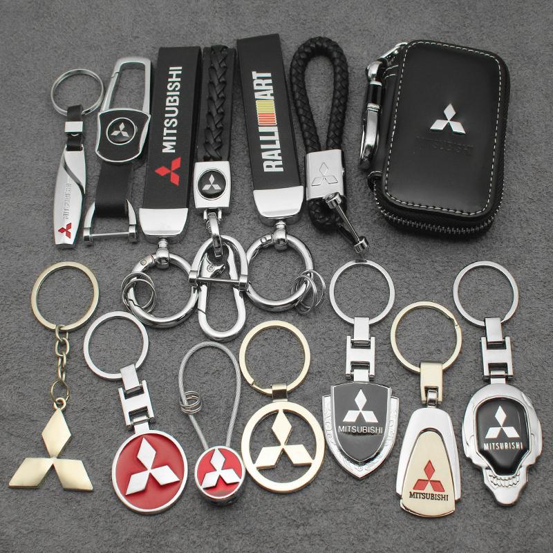 Auto Metaal 3D Logo Sleutelhanger Ring Leer Sleuteletui Sleutelhanger Voor Mitsubishi ASX Lancer Outlander Eclipse Ralliart Auto Accessoires