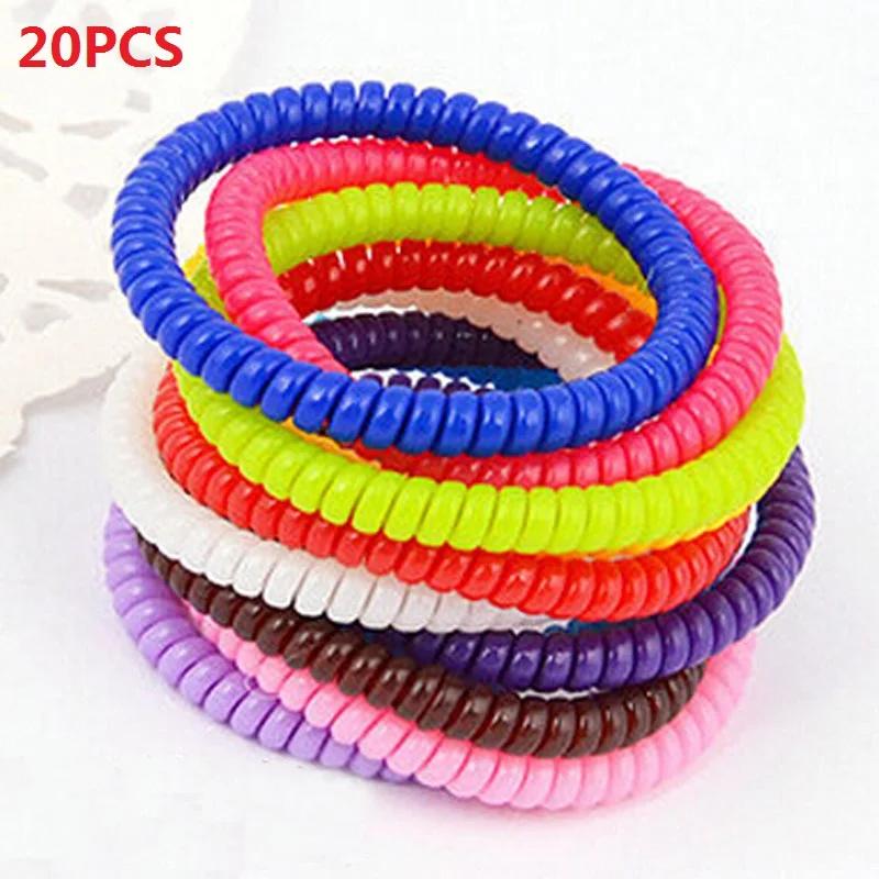 20 PCs Super Thin Elastic Hair Ropes Girl Rubber Telephone Wire Style Hair Ties Plastic Ropes Ponytail Holder Hair Accessories