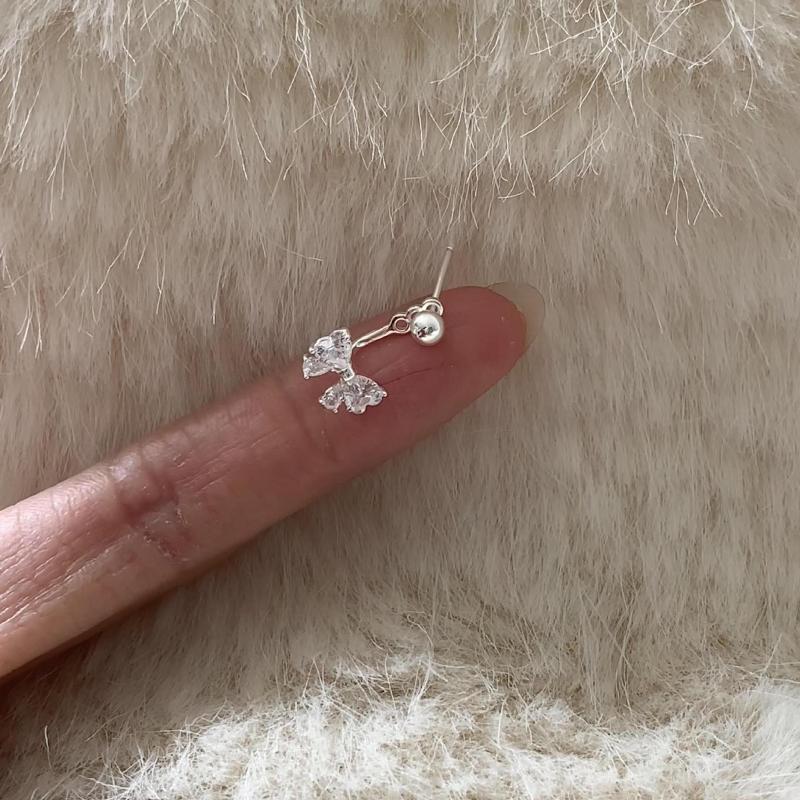Silver Color Zircon Bowknot Stud Earrings For Women Minimalist Cute Fashion Jewelry Detachable Accessories