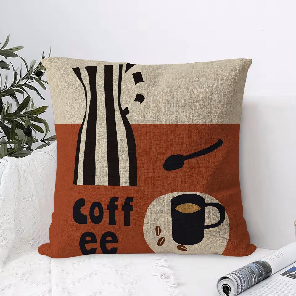 Creative Coffee Illustration Cushion Cover Breathable Linen Pillow Cover Skin-Friendly Home Decor Pillowcase With Hidden Zipper