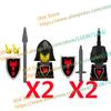 N511U-518U N335-337 Mittelalterliche Burg Ritter Bausteine Figuren Vierseitiger UV-Druck Waffen Zubehör Spielzeug Kindergeschenke F030
