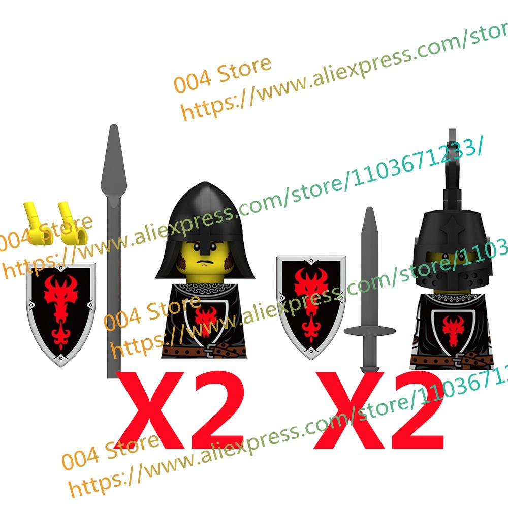 N511U-518U N335-337 Mittelalterliche Burg Ritter Bausteine Figuren Vierseitiger UV-Druck Waffen Zubehör Spielzeug Kindergeschenke F030