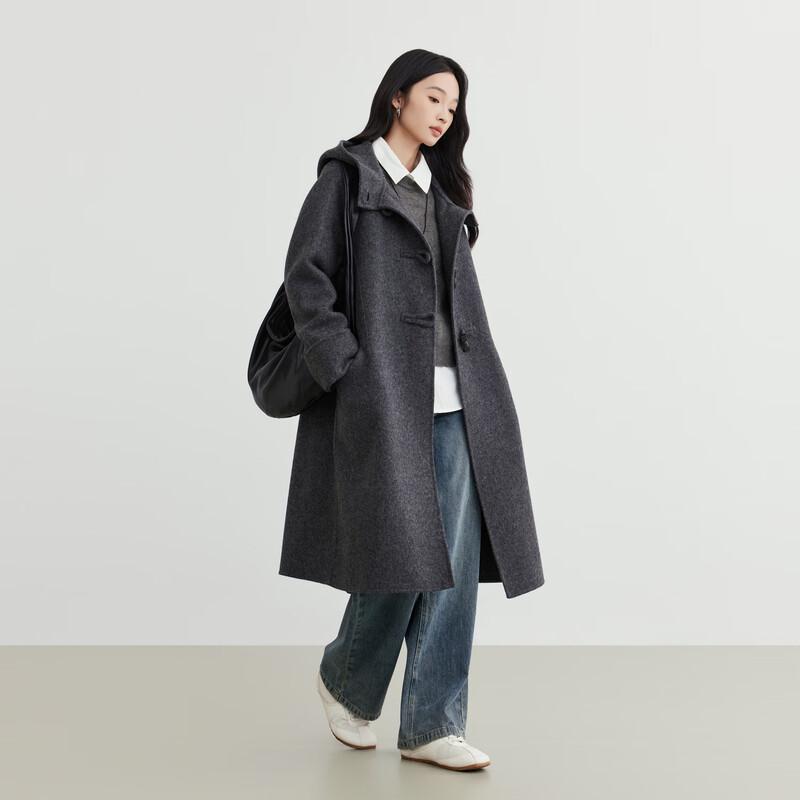Elva' Island Women's Winter Long Hooded Double-Faced Wool Coat