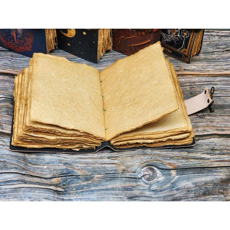Grimoire journal - Leather Print journal - Blank spell book of shadows, wiccan, book of lovers for him her