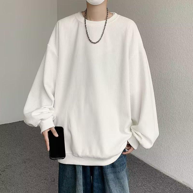 Crew Neck Sweater Men's Spring and Autumn 2026 New Trendy Brand Japanese Solid Color Versatile Top Casual Lazy Loose and Comfortable