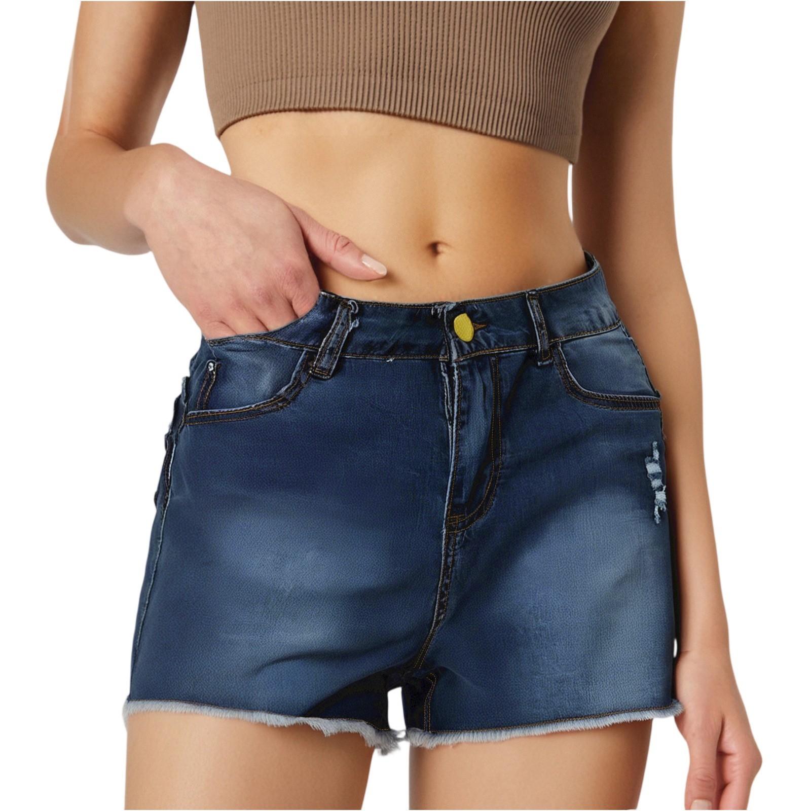 

Женские однотонные джинсы Stretch Slim Fit джинсовые шорты с потертой бахромой One Size синий