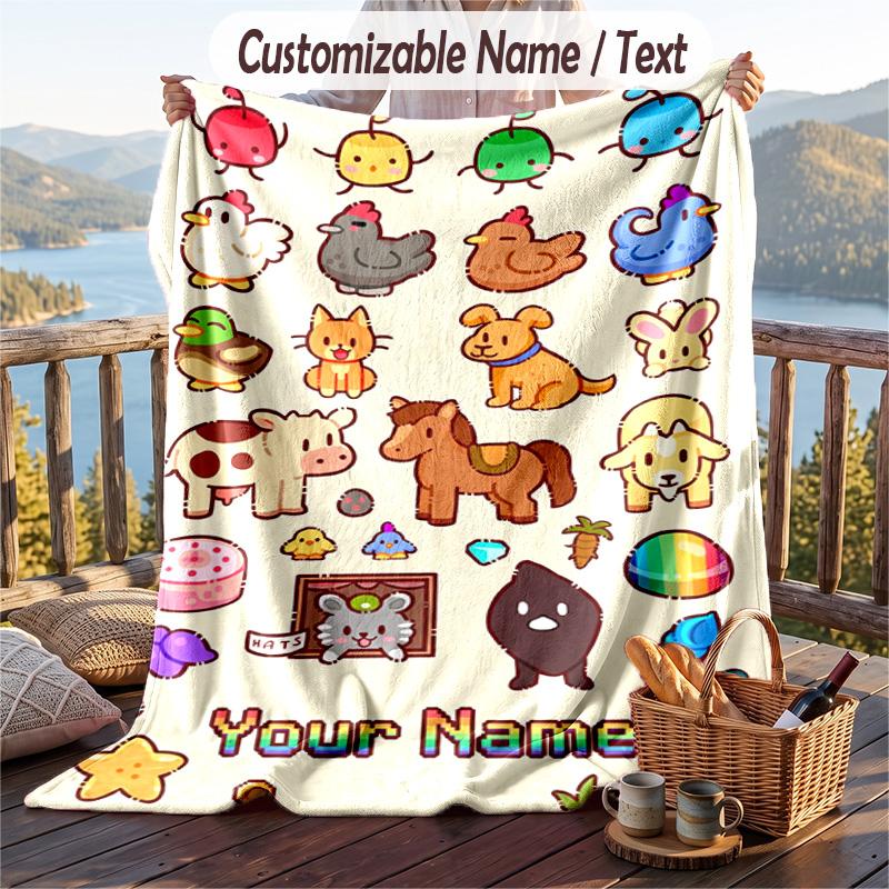 Custom Text Flannel Throw Blanket, Lightweight Cozy Bed Sofa BlanketStardew Valley