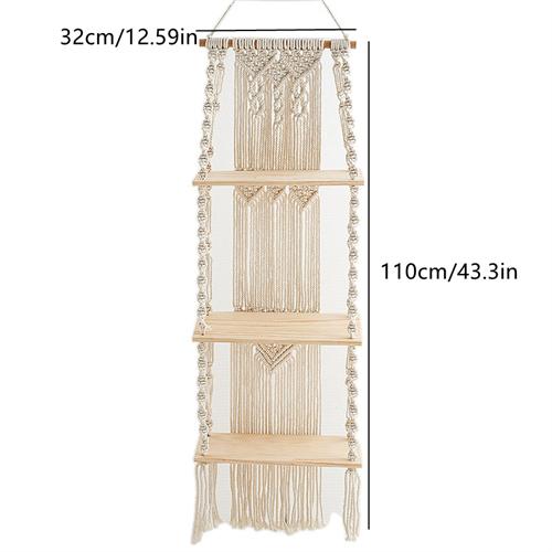 3 Layer Large Macrame Wall Hanging Shelf Macrame Floating Shelf Boho Home Decor Handwoven Rope Plant Display Rack Wall Organizer