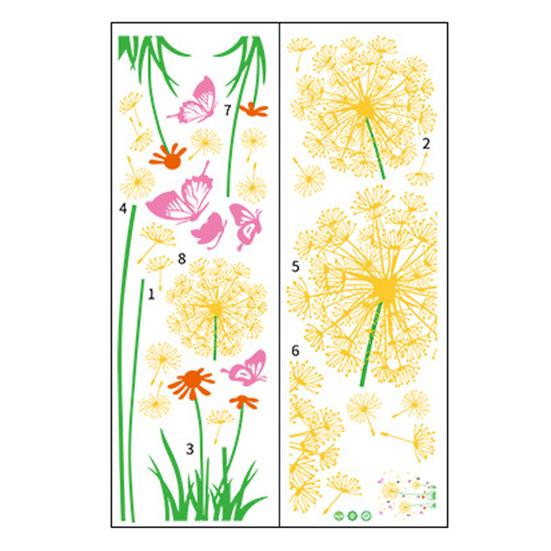 2 Sheets Dandelion Wildflower Wall Decals Peel And Stick Floral Butterflies Wall Stickers