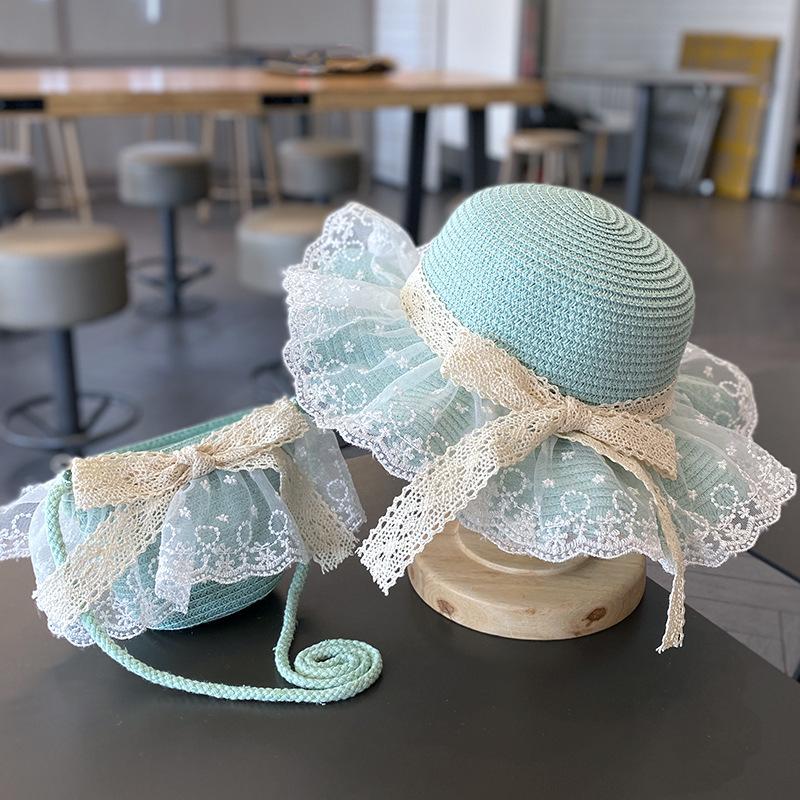 Summer Girl Princess 2pcs a Sets Sun Hat +bags Child Baby Casual Beach Butterfly Panama Caps for Holiday Party