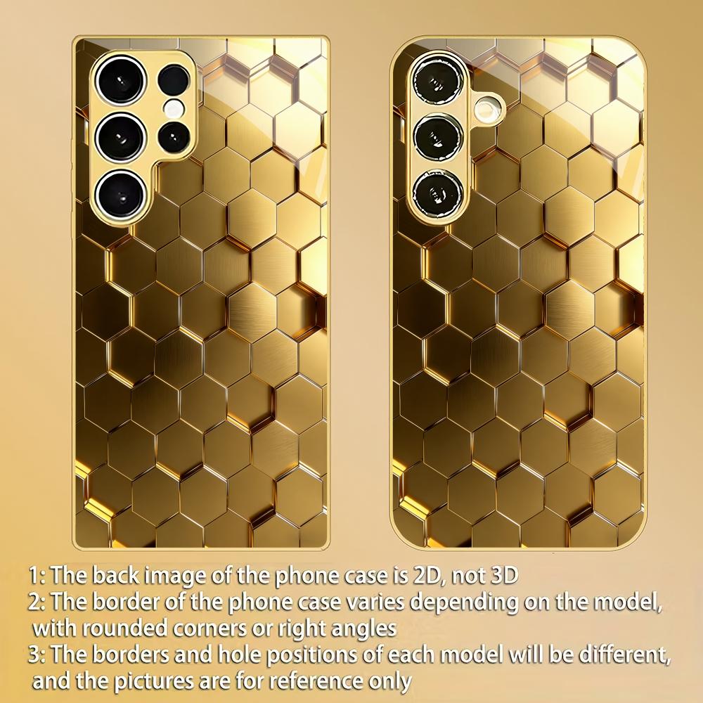 Honeycomb shaped pattern gold plated glass phone case suitable for Samsung Galaxy S26 S25 S24 S22 S21 S20FE/Ultra/Plus anti drop