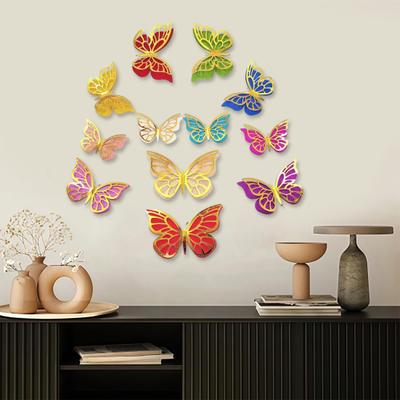 Yousheng 12 Pcs 2 Layer Wings 3D Butterfly Wall Decals Removable Glitter Hollow Butterfly Wall Sticker DIY Room Mural Art for Kids Bedroom Nursery