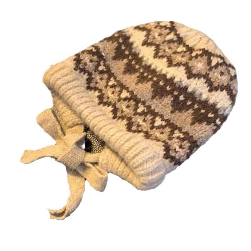 Maillard Dopamine Contrasting Wool Hat Retro Fair Island Style Knitted Hat Ear Protector Warm Bag Hat Winter