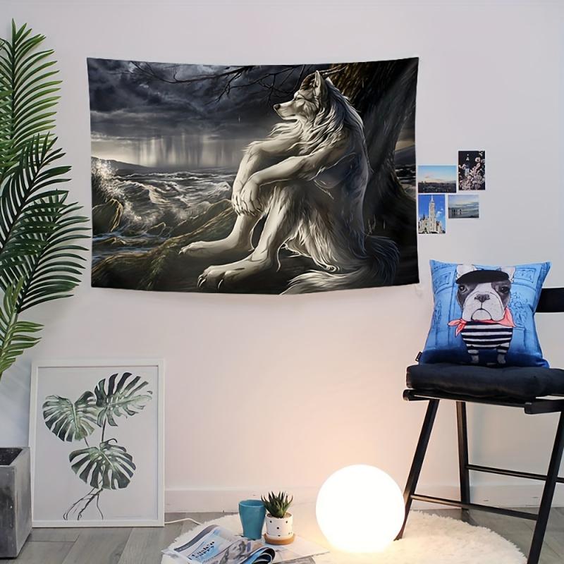 VIKAMA Sad Wolfman Tapestry Interior Home Decor Tapestry Wall Decor for Game Room Bedroom Living Room