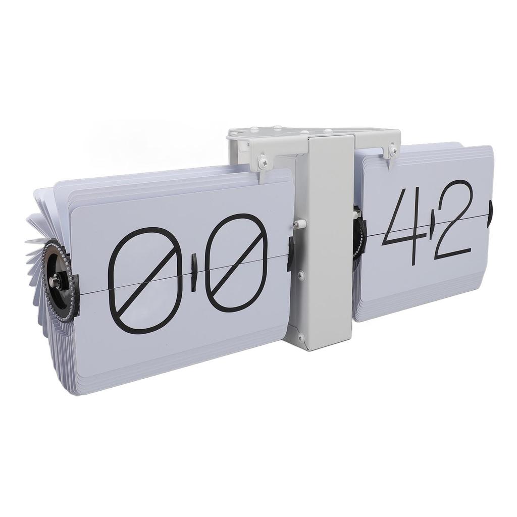 Big Flip Clock Smooth Surface Easy To Read Knob Adjustment Automatic Flip Clock for Bedroom Living Room 24Hour White PT