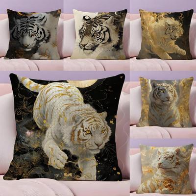 White Tiger Cool Cushion Cover Natural Linen Pillow Case DoubleSided Print Decorative Sofa Pillowcase Home Decor Gift