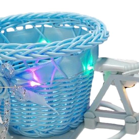 Rattan Trolley Flower Basket Decorative Tricycle with Colorful Flowers Woven Container Home Office Decor
