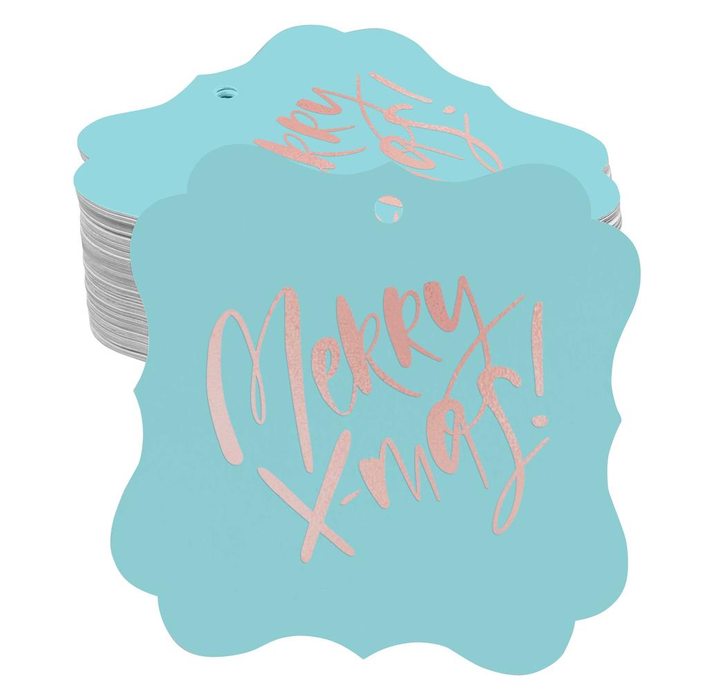 Inkdotpot Pack Of 100 Real Gold Foil Bracket Shape Paper Tags Merry X-Mas Christmas Favor Hang