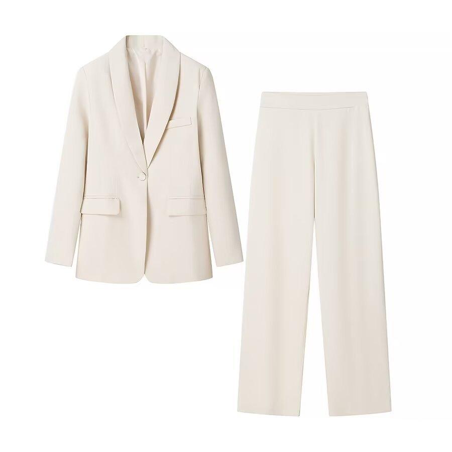 

Женский костюмный пиджак с платьем-воротником и брюками, модный элегантный деловой повседневный наряд XS бежевый