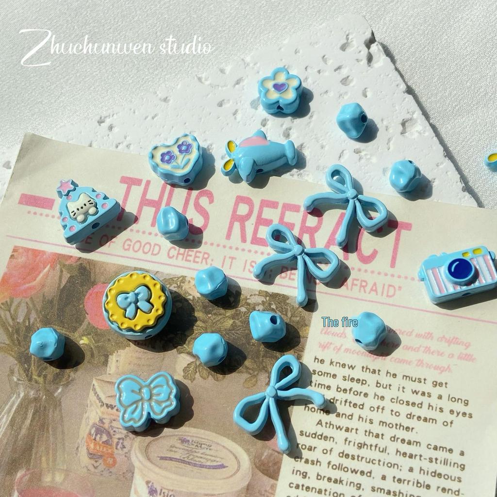 Blue Beaded Flower Bear Bracelet - Cute Alloy DIY Jewelry Accessory