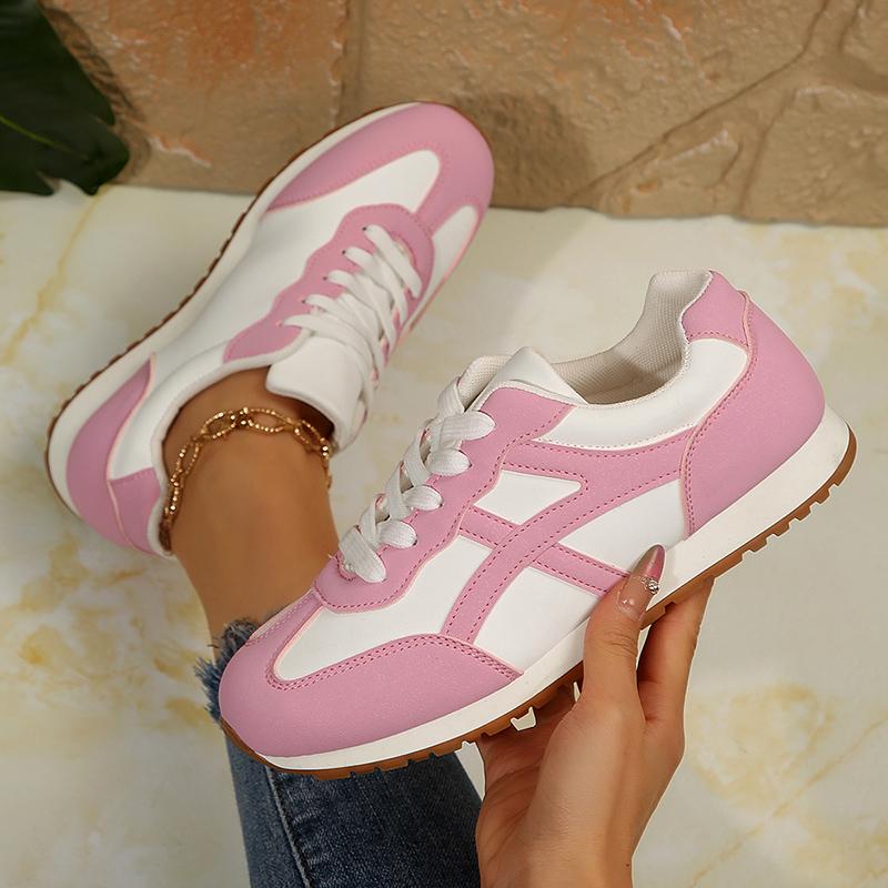 Fashion Women's Contrast Color Casual Sneakers Comfort Non Slip Soft Sole Walking Shoes Woman Fashion Black White Striped Flat Sneakers