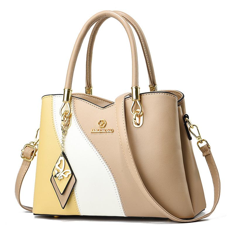 Autumn and Winter New Color Blocking Handbag, Large Capacity Soft Leather Mother Bag, Middle-aged Shoulder Bag