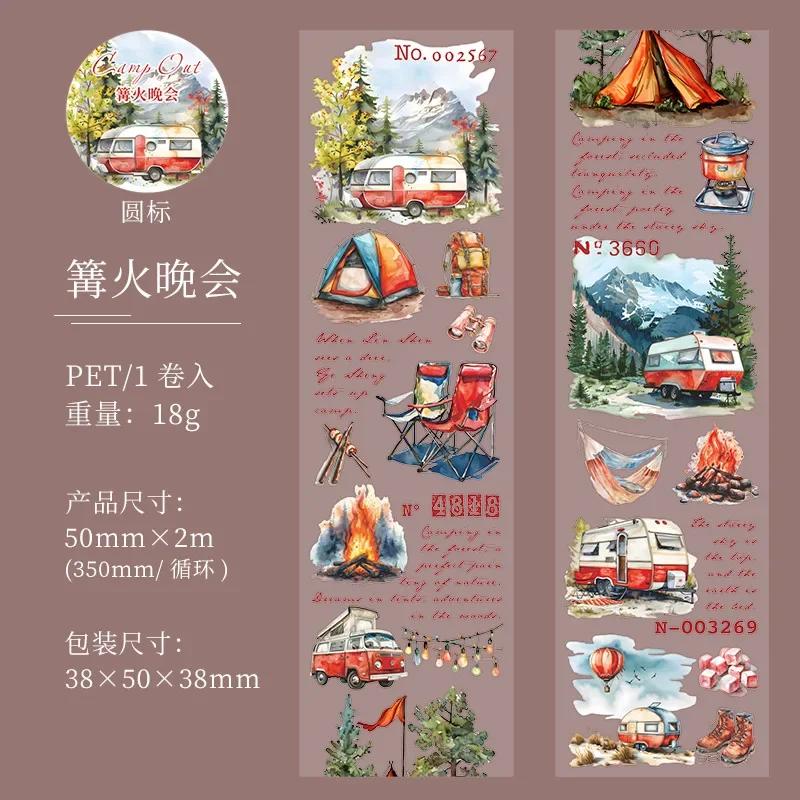 Mr. Paper,Forest Camping Character Theme Tape 200cm/roll for Collage Scrapbook Notebook Diary Decorative Stationery Stickers