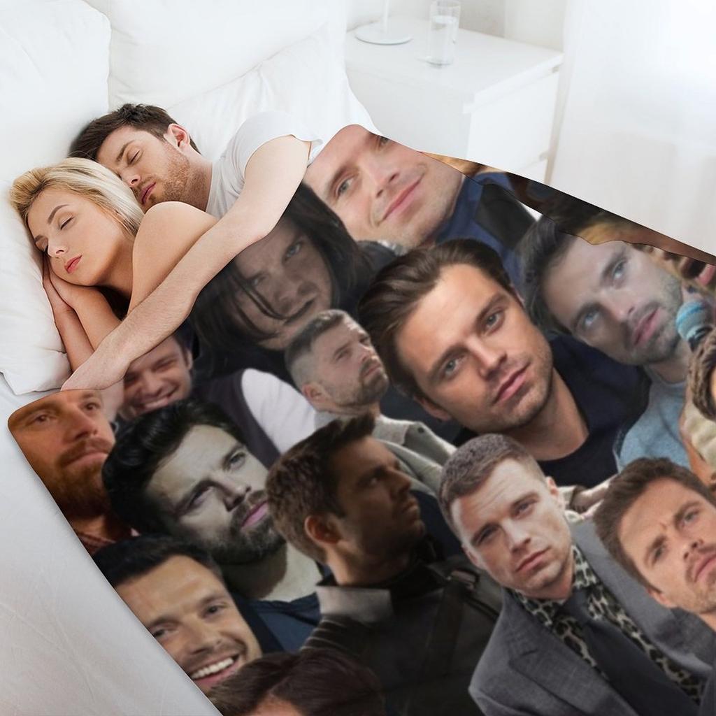 Sebastian Stan Photo Collage Throw Blanket manga Shaggy Decoratives anime Blankets
