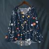 Women's Fashionable And Casual Shirt Long-sleeved V-neck Print Cotton And Linen Blouse