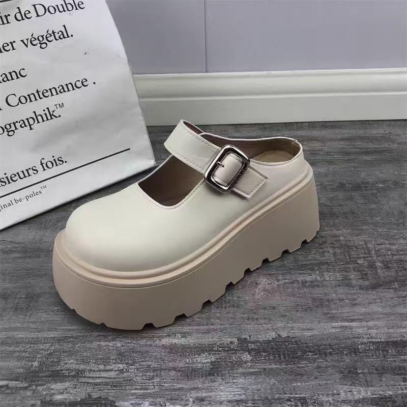 Comfortable thick bottom heightening bag head Mary Jane half slippers women's spring new casual fashion outer wear one-word drag