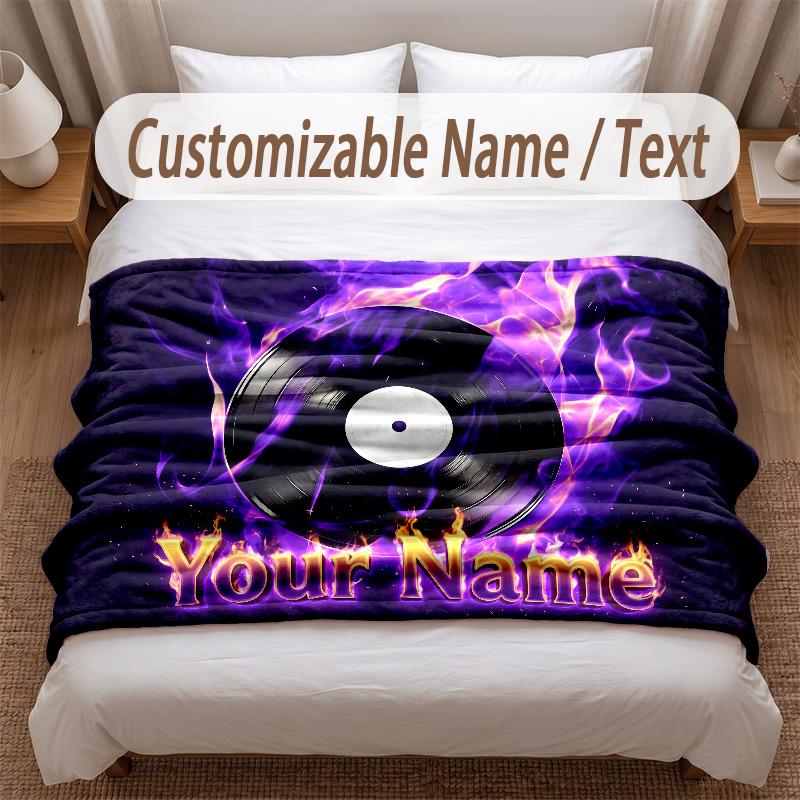 Music General Theme Soft Blanket Personalized Custom Name Text Print Warm Blanket Home Sofa Bedroom Decor