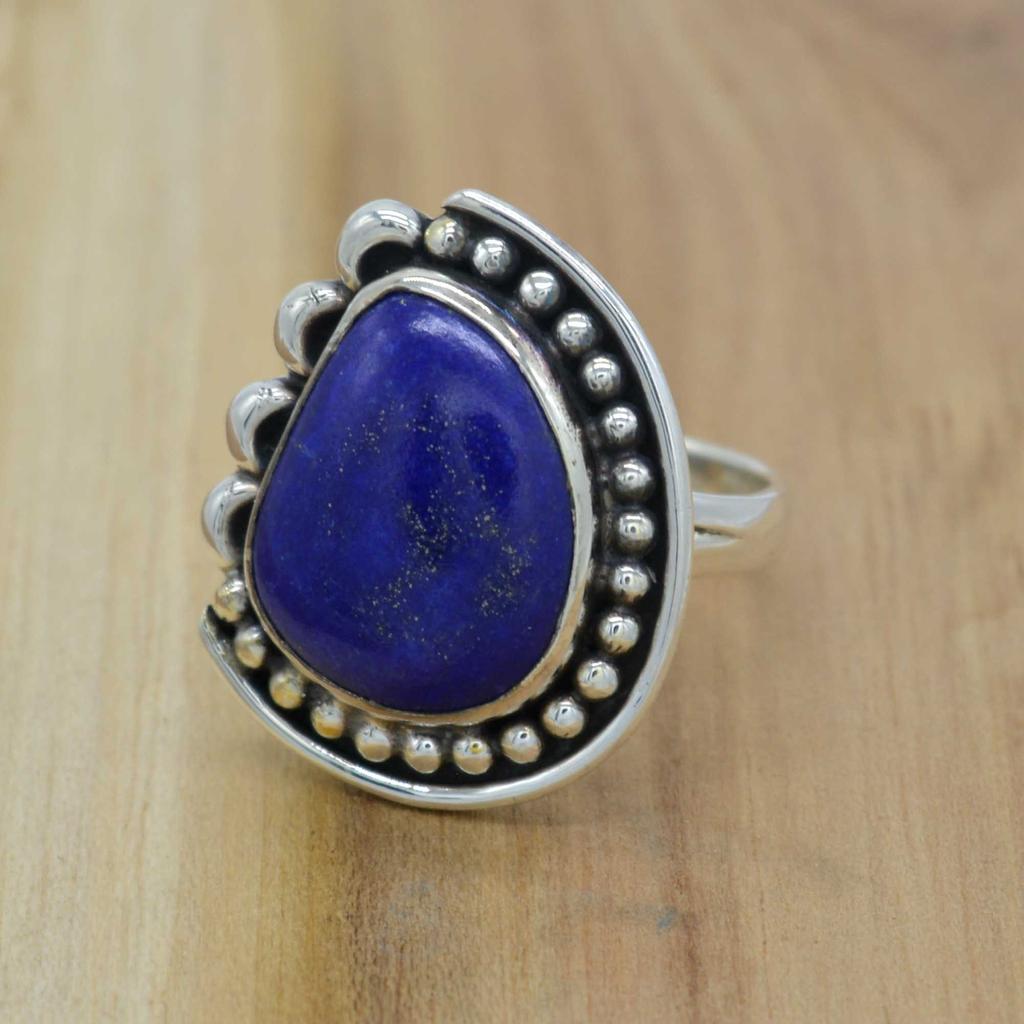 Lapis Lazuli Gemstone Silver Ring For Women, Crystal Quartz & 925 Sterling Silver Handmade Unique Jewelry, Gift For Her