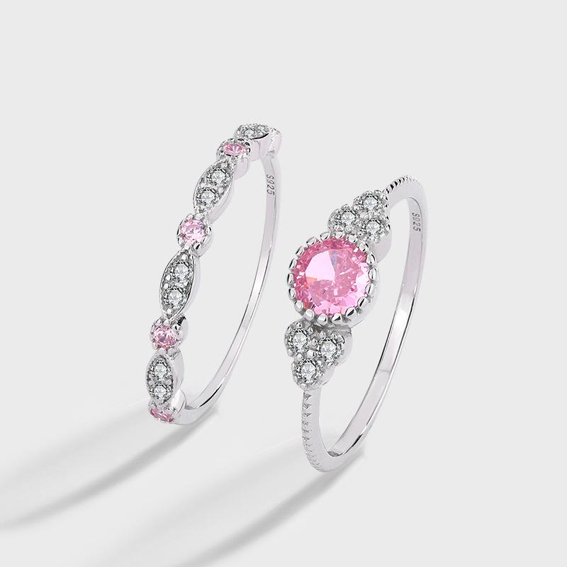 

Кольцо из розового циркона S925 для женщин - Европейский и американский модный помолвочный набор Size 6