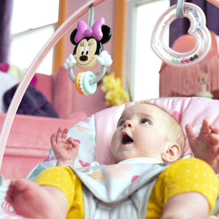 DISNEY BABY -MINIE- Transat bébé à bascule évolutif 3-en-1 avec 3 Positions et arche avec jouets peluches Mickey amovible