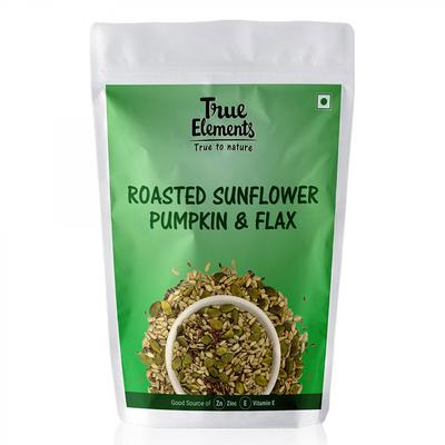 Prażone nasiona słonecznika, dyni i lnu (125 gramów), Prażone pestki dyni słonecznika i lnu, prawdziwe elementy