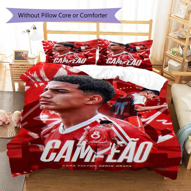 Campeaõ Football Player Print 3‑piece Bedding Set, Duvet Cover+2 Pillowcases, Without Pillow Core or Comforter, Sport Fan Bedroom Decor